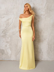 One Shoulder Backless Satin Maxi Dress