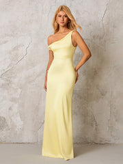 One Shoulder Backless Satin Maxi Dress