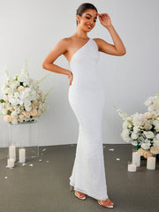 One Shoulder Backless Side Slit Hem Dress