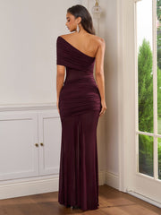 One Shoulder See Through Ruched Bodycon Dress
