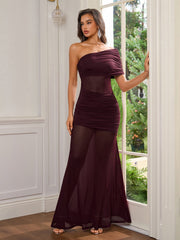 One Shoulder See Through Ruched Bodycon Dress