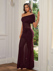 One Shoulder See Through Ruched Bodycon Dress