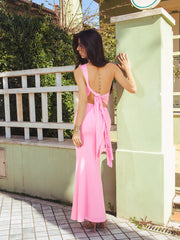 One Shoulder Tie Back Ruched Mermaid Hem Dress