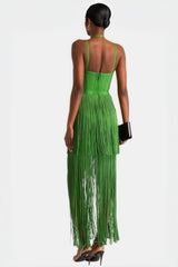 Dewy Tassel Solid Sleeveless Midi Dress