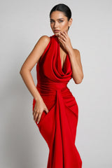 Sena Red Hanging Neck Maxi Dress