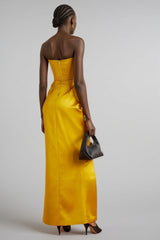 Sarah Strapless High Split Midi Dress