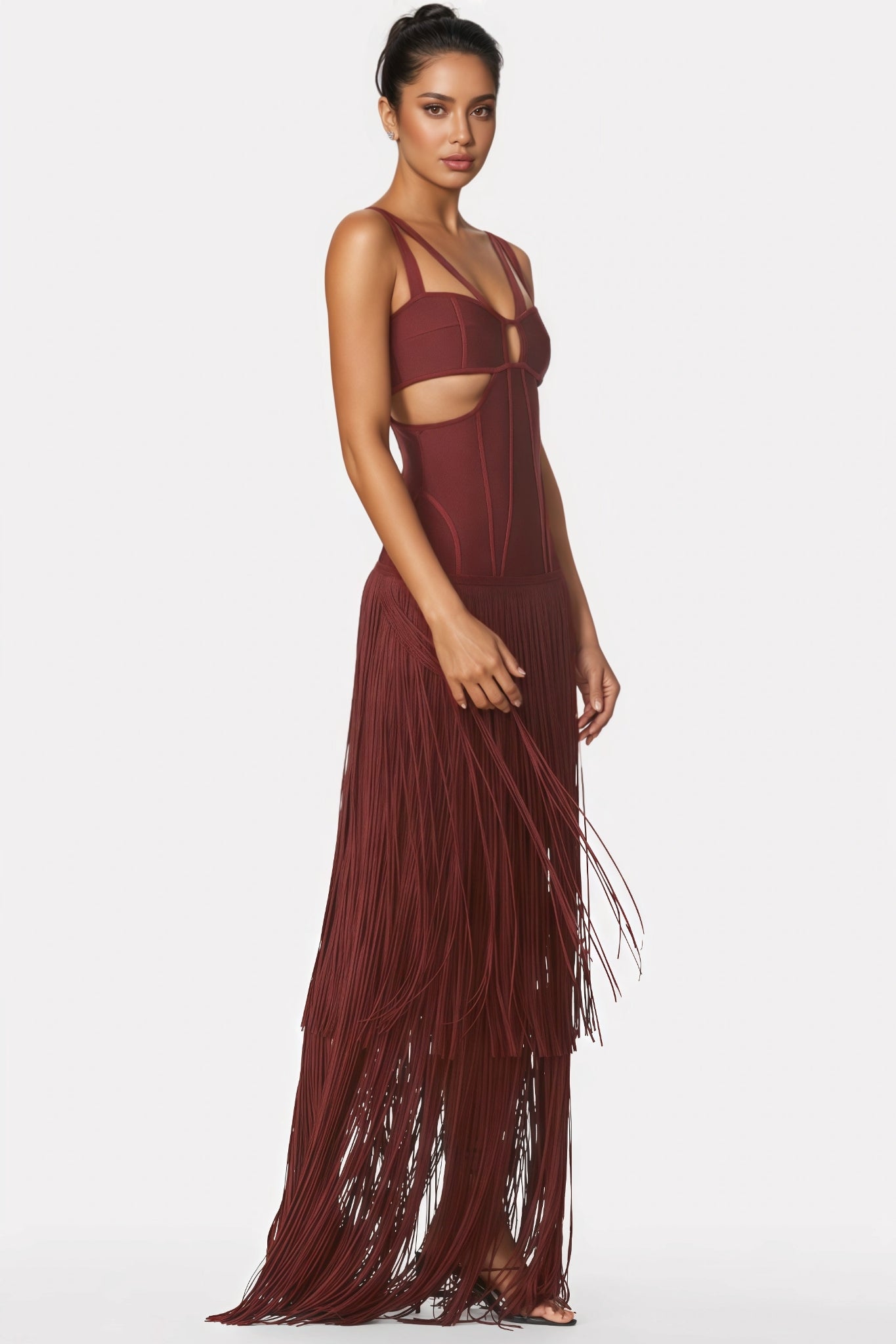 Romo Bandage Cut Out Tassel Midi Dress