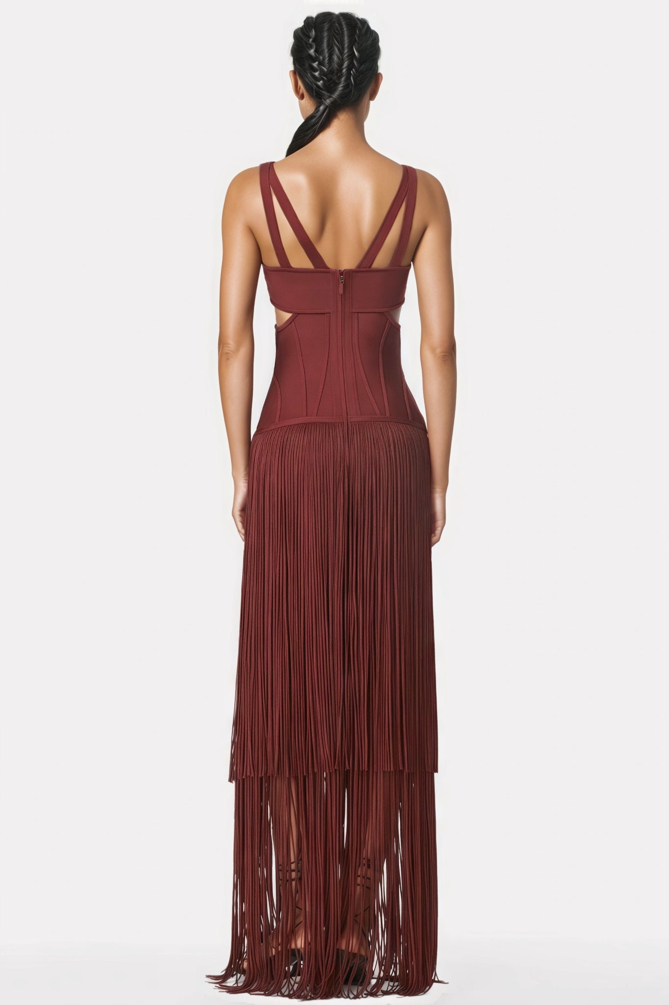 Romo Bandage Cut Out Tassel Midi Dress