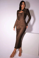 Tiana Cut Out Long Sleeve Ruched Midi Dress