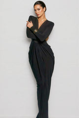 Lynn V-Neck Long Sleeve Split Maxi Dress