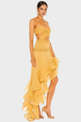 Adri Pleat Strapless Cut Out Maxi Dress