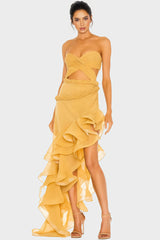 Adri Pleat Strapless Cut Out Maxi Dress