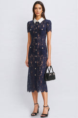 Shaylah Lace Contrast Collar Midi Dress
