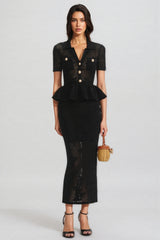 Grayld Black Bow Crochet Midi Dress