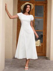Puff Sleeve Backless Bow Tie Pocket Long Dress
