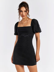 Puff Sleeve Backless Cut Out Mini Dress