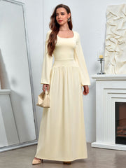 Puff Sleeve Square Neck Flared Bodycon Long Dress