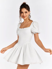 Puff Sleeve Zipper Back Mini Dress