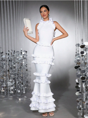 White Layered Ruffled Bandage Dress