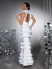 White Layered Ruffled Bandage Dress