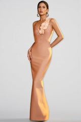 Yvelit One Shoulder Flower Bandage Maxi Dress