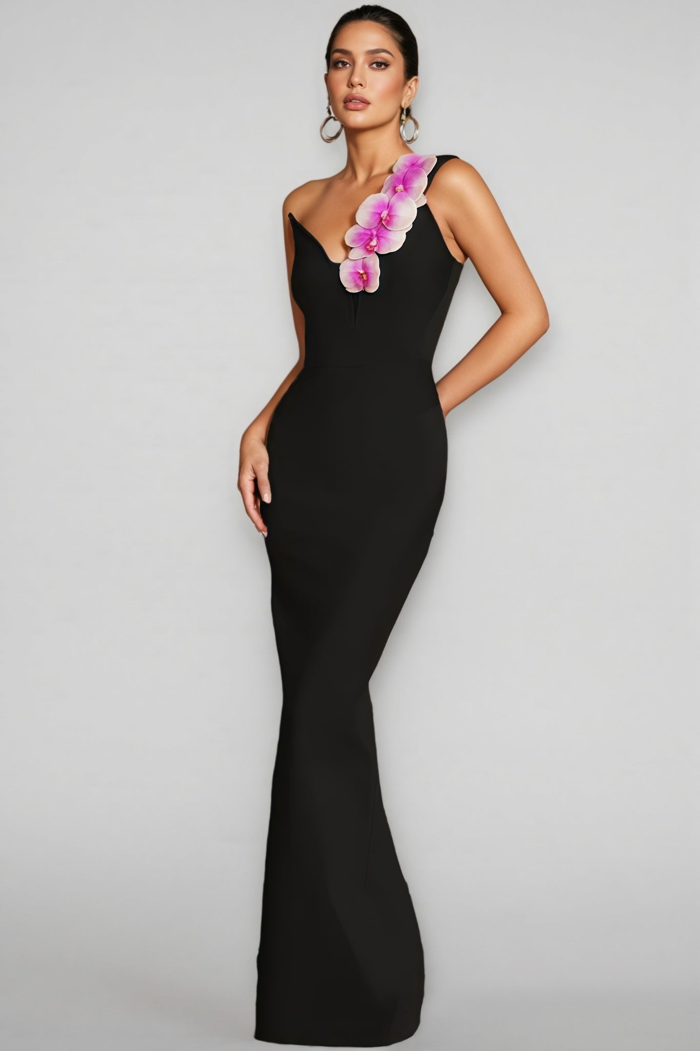 Xaeli One Shoulder Flower Bandage Maxi Dress
