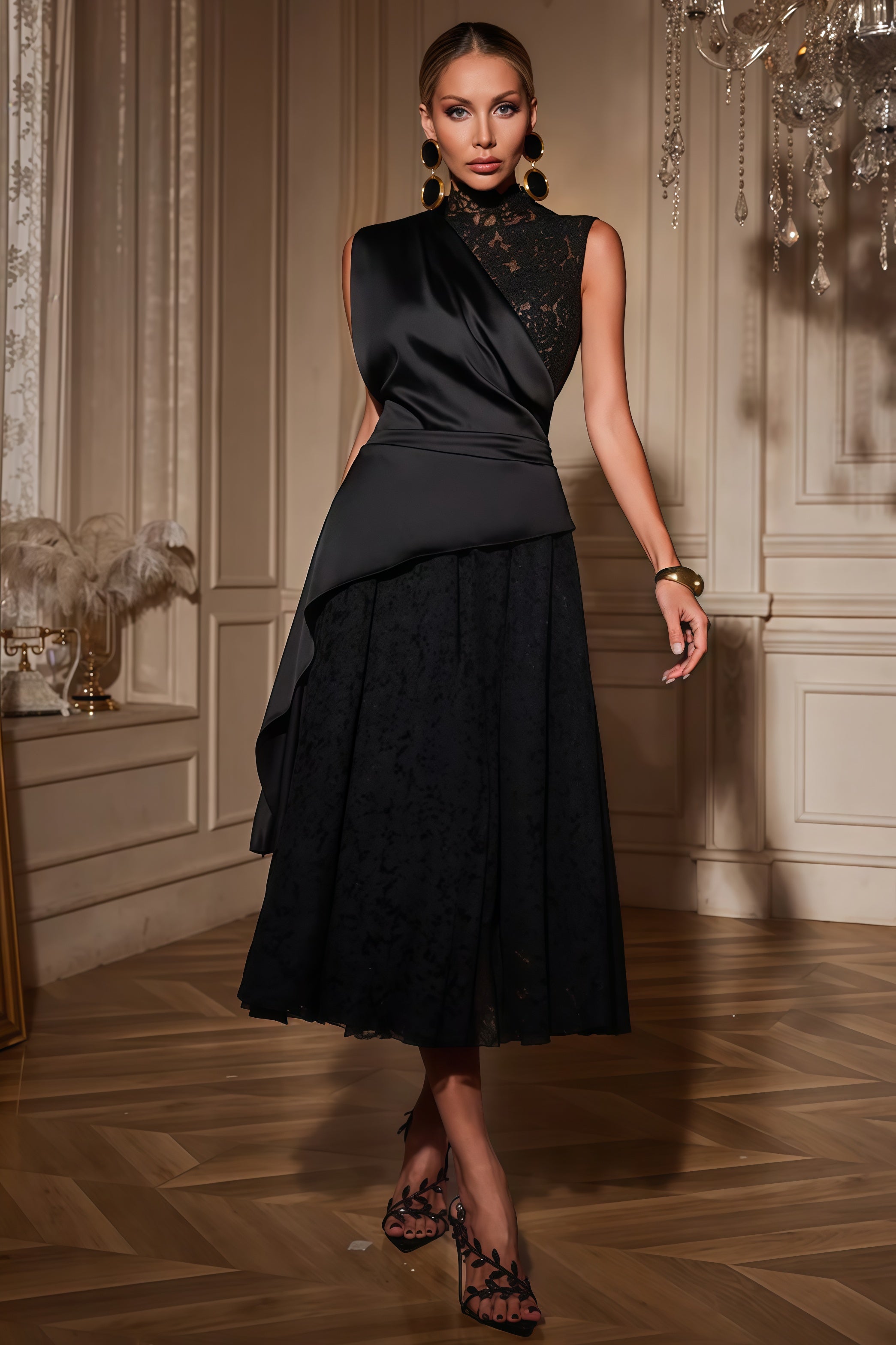 Mariam Lace Draped Midi Dress – Ooins