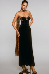 Reggie Strapless Leopard Velvet Maxi Dress