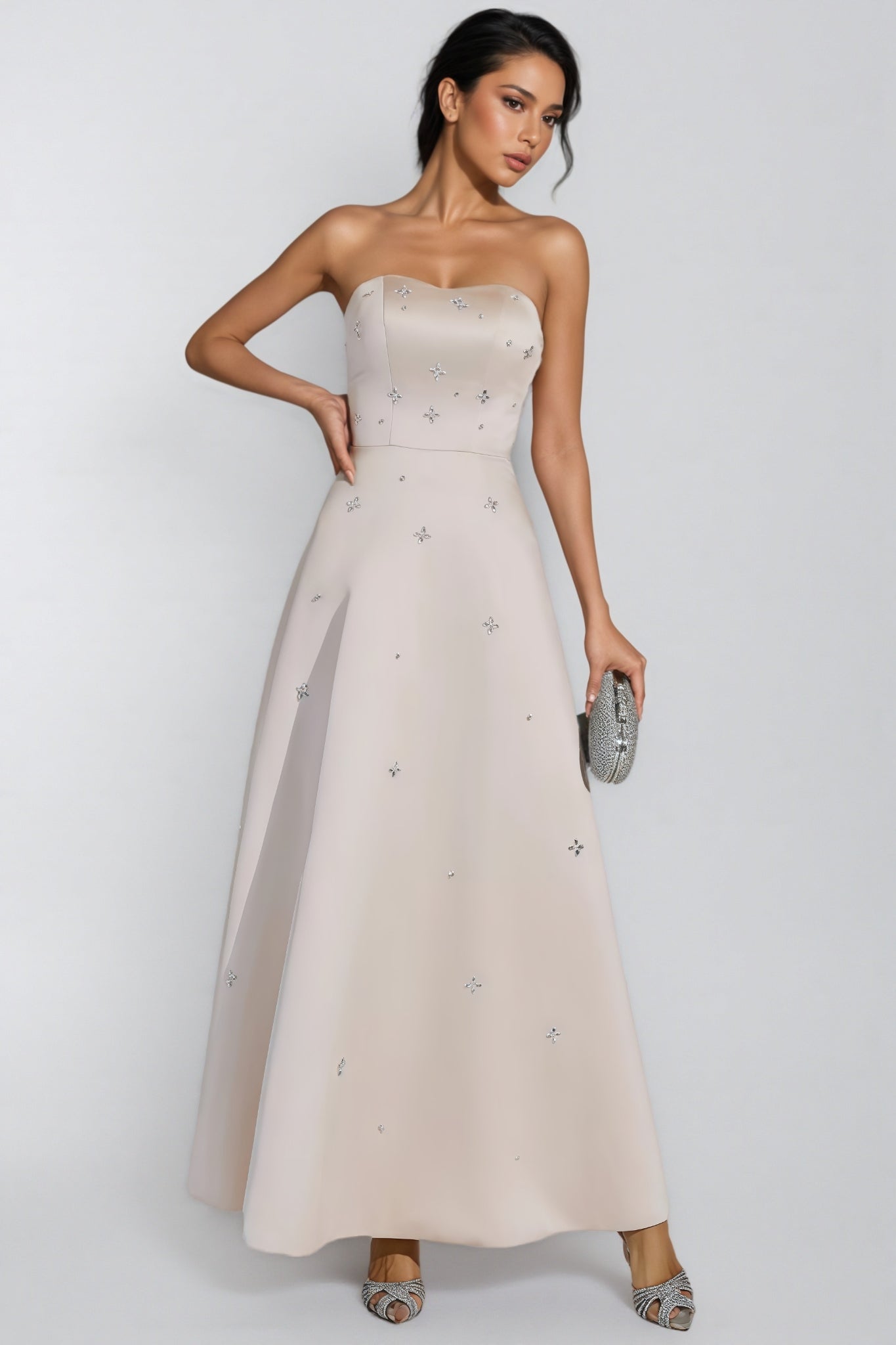 Davin Champagne Off-shoulder Maxi Dress