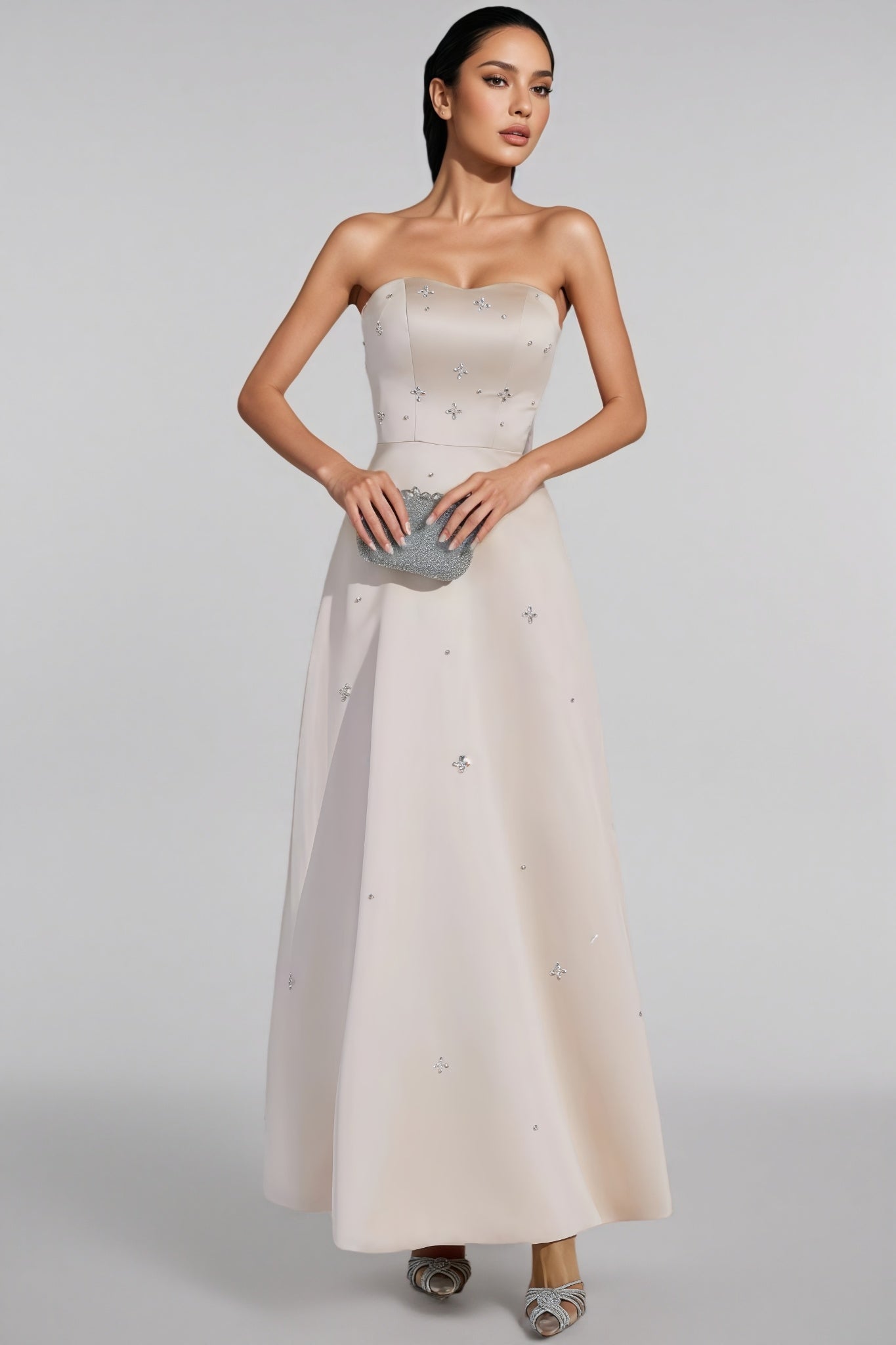 Davin Champagne Off-shoulder Maxi Dress