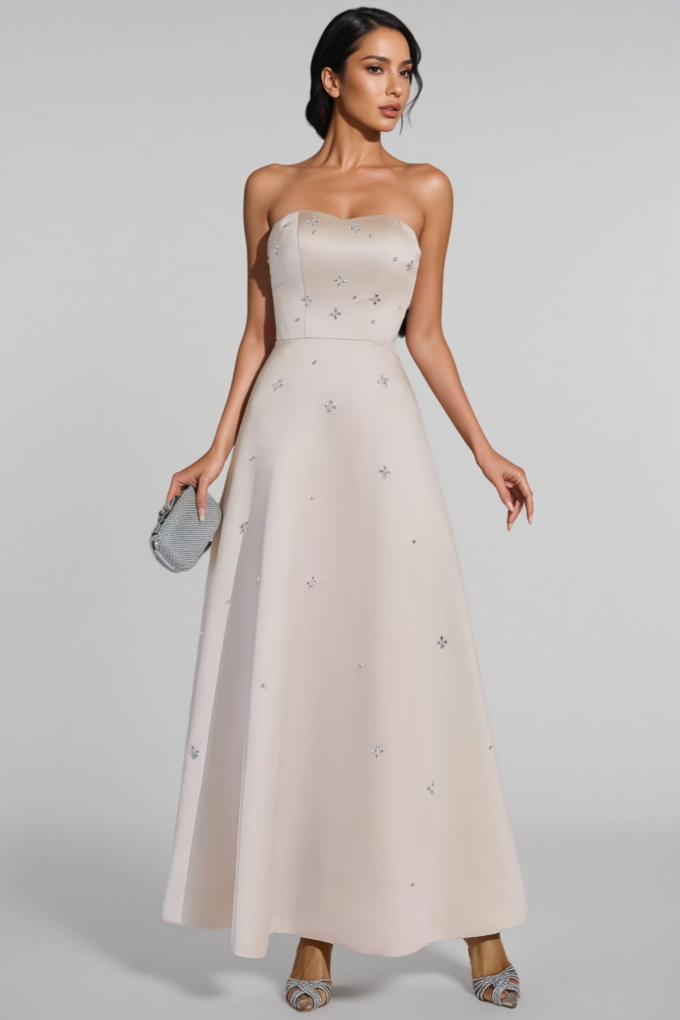 Davin Champagne Off-shoulder Maxi Dress