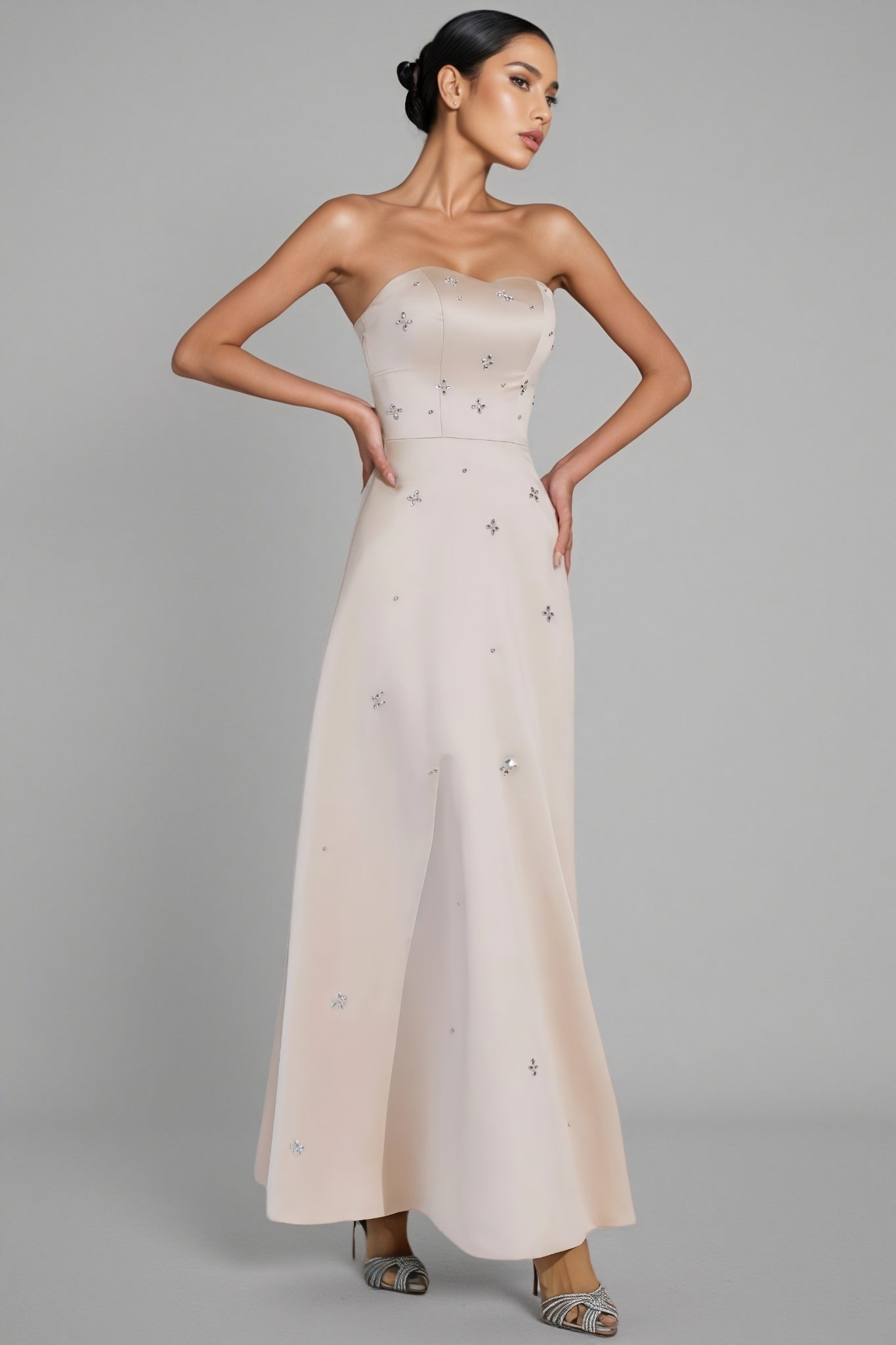 Davin Champagne Off-shoulder Maxi Dress