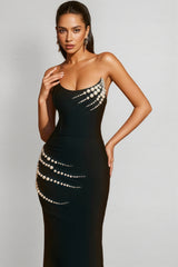 Rawan Strapless Pearl Bandage Maxi Dress