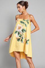 Fawnty Yellow Embroidered Slip Mini Dress