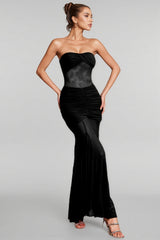 Jouy Black Ruched Mermaid Maxi Dress