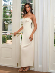 Ruched Bust Split Back Zipper Satin Tube Dress