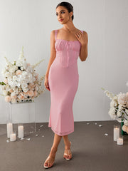Ruched Bust Tie Front Mermaid Bodycon Dress