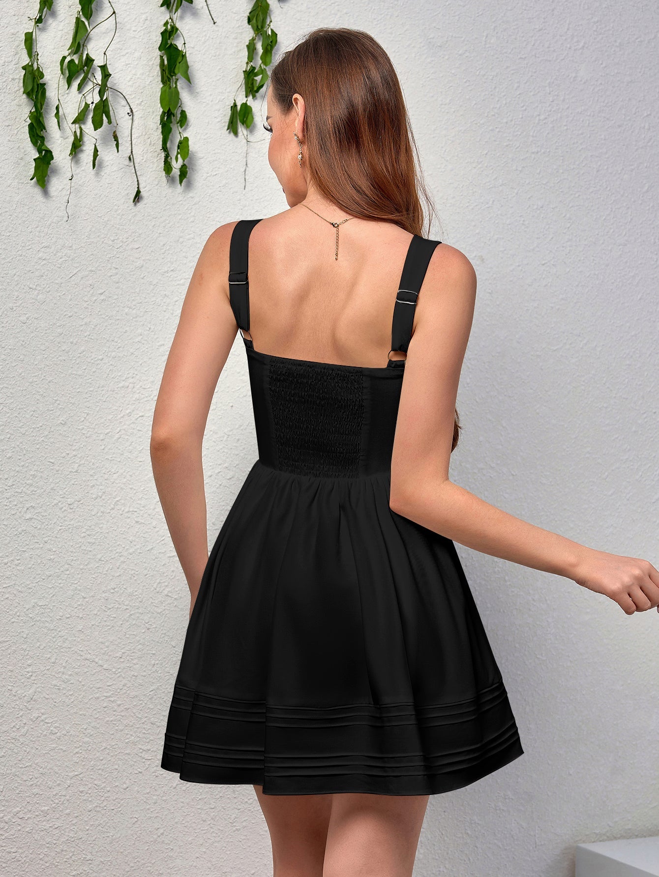 Ruched Bust Tie Front Pleated Hem Cami Dress
