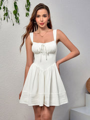 Ruched Bust Tie Front Pleated Hem Cami Dress