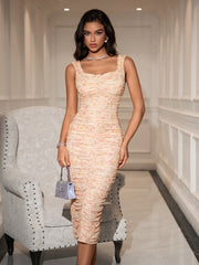 Ruched Floral Print Bodycon Dress