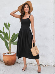 Ruched Smocking Backless Midi Dress
