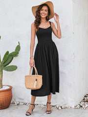 Ruched Smocking Backless Midi Dress