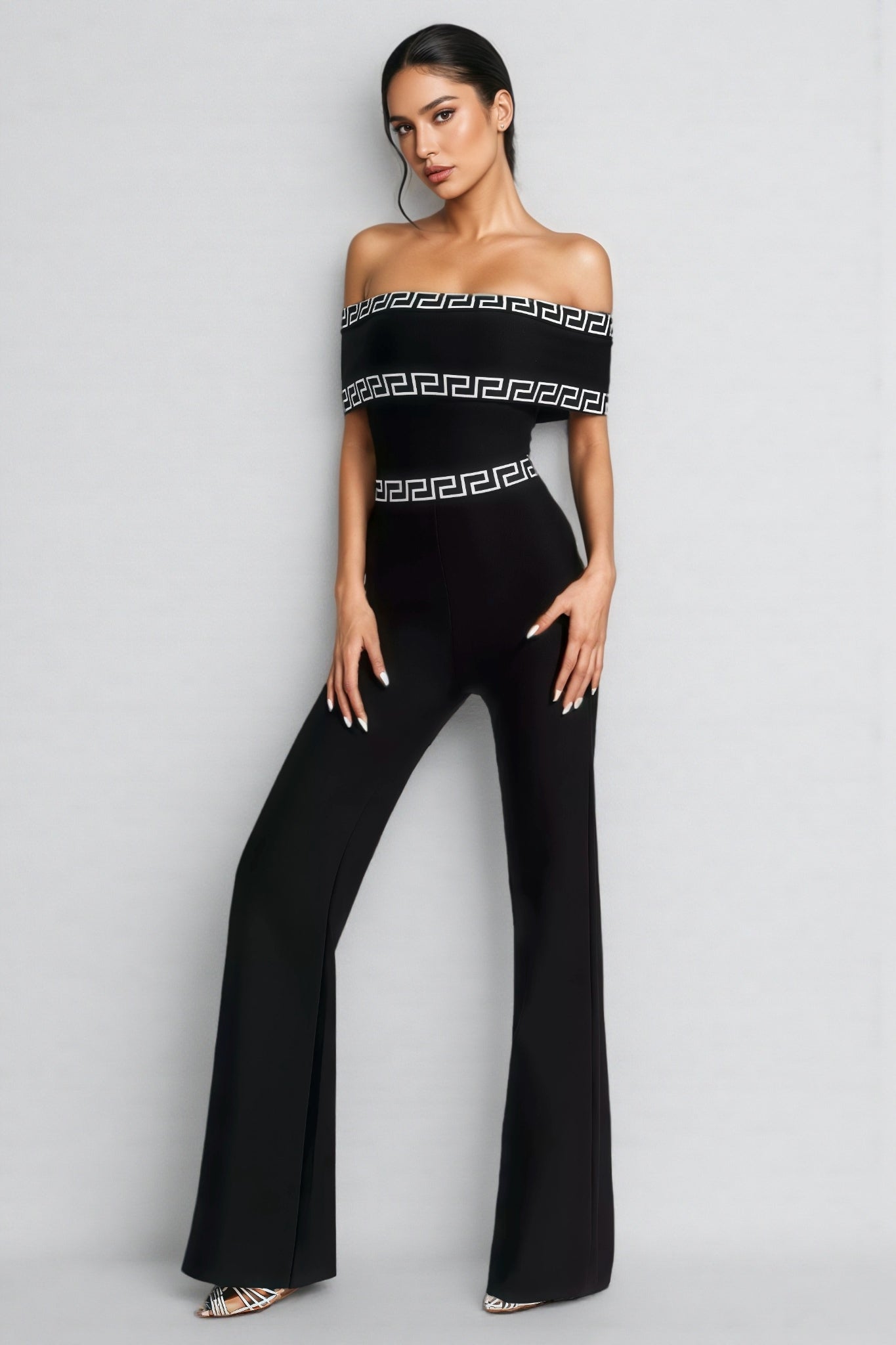 Ferlac Black Printed Bandage Jumpsuit