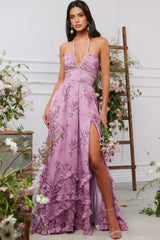 Jodie Printed Hanging Neck Maxi Dress