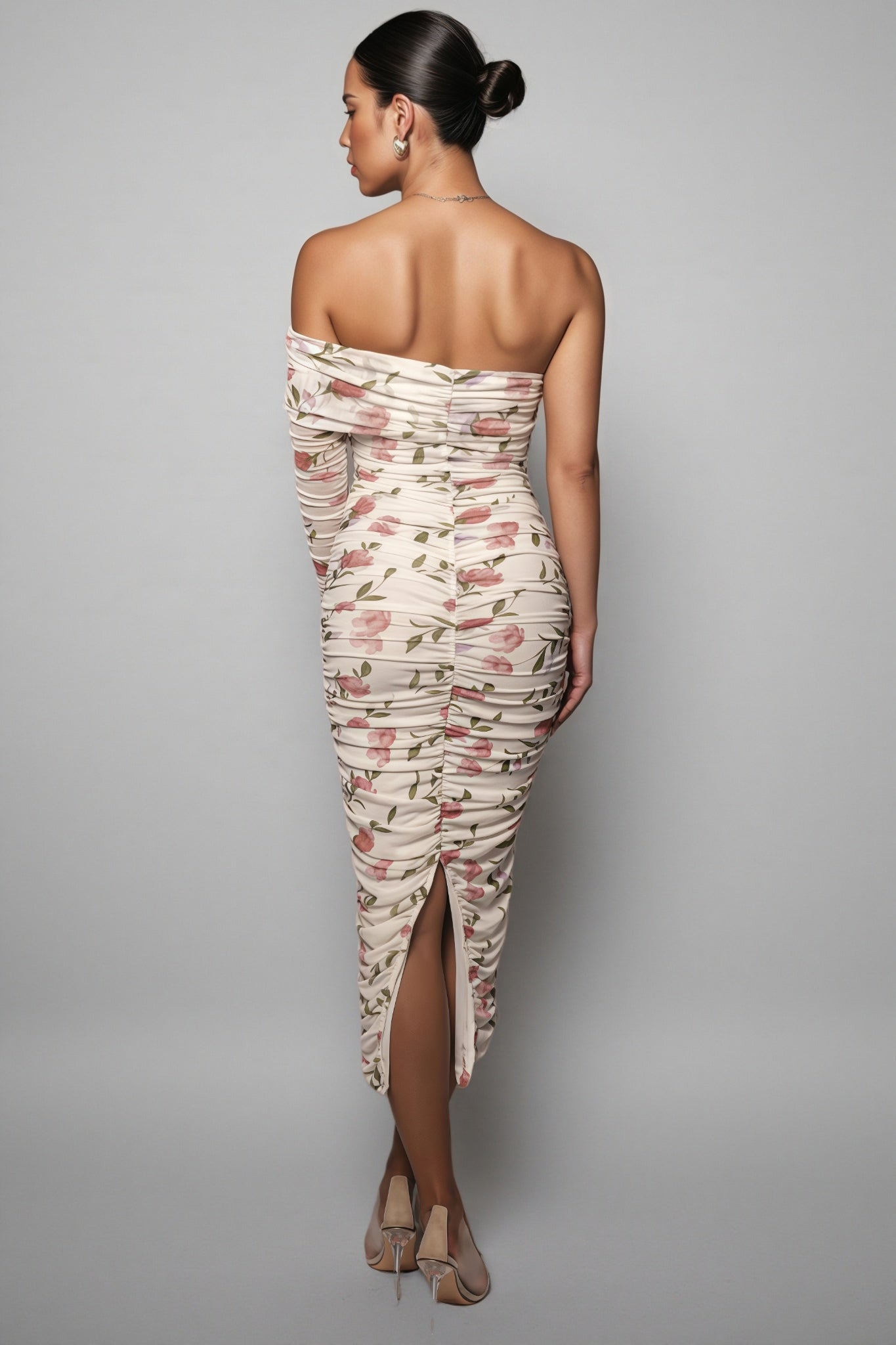 Baelik Printed Slit Pleated Midi Dress