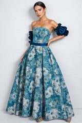Briar Blue Puff Sleeves Off Shoulder Maxi Dress
