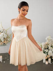 Satin Patchwork Mesh Backless Tube Dress