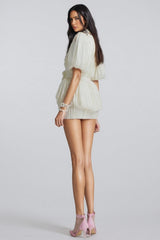 Clark White 3D Flower Pleated Mini Dress