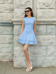 Sleeveless Pleated Hem Ruched Solid Dress