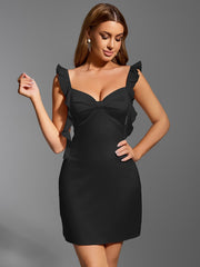Spliced Ruffles Ribbon Trim Backless Bodycon Dress